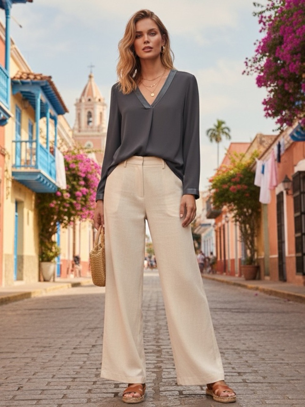 Etcetera Charcoal V-Neck Long-Sleeve Blouse